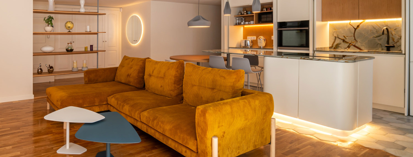 Vista interior de salón en vivienda Kaizen